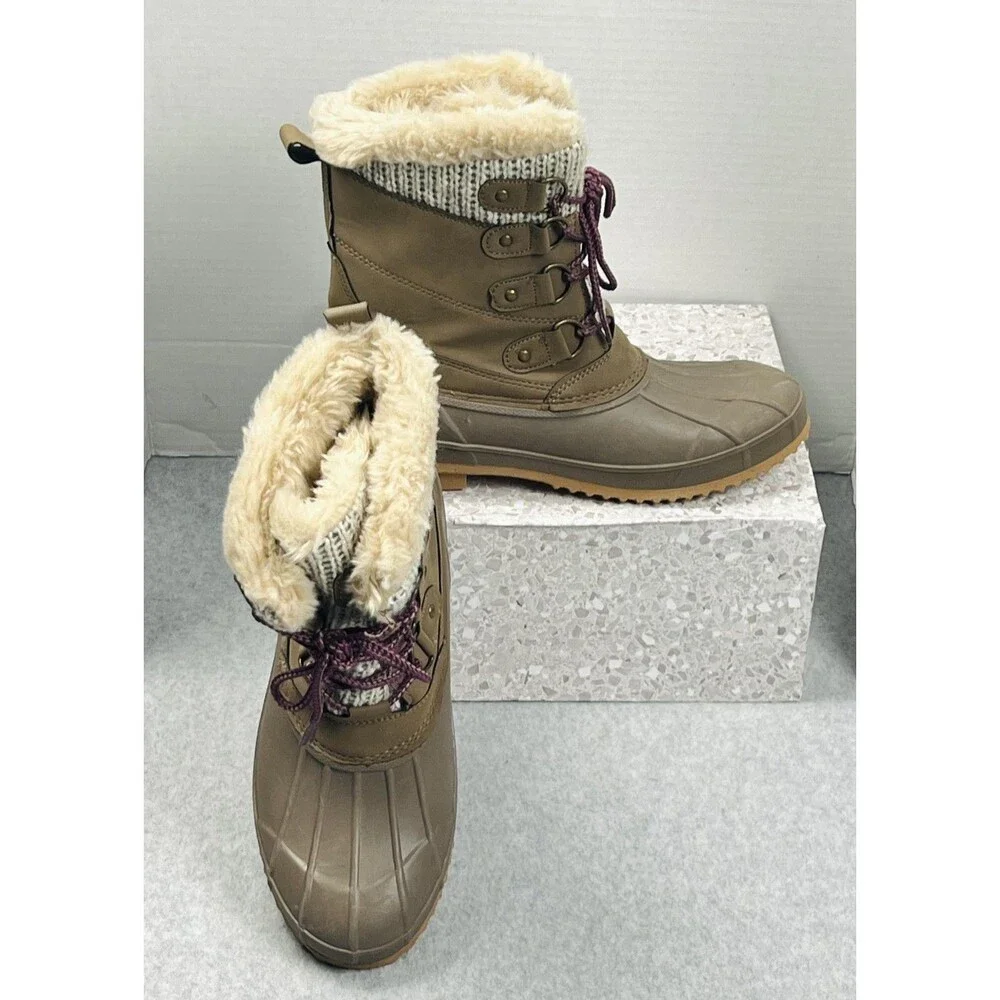 Khombu Kerigan Womens 10 Brown Faux Fur Lace Up Duck Snow Boots Winter